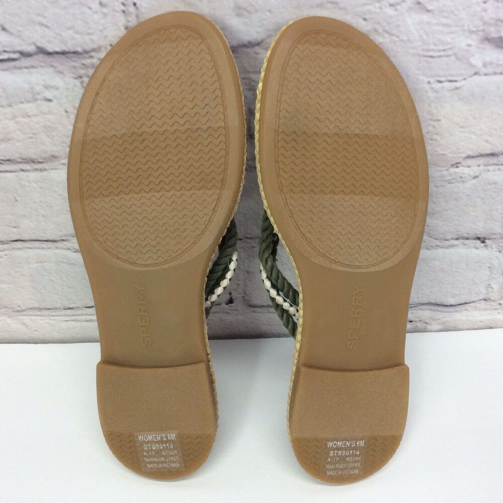 Sperry Top Sider Thong Sandals Women's Size 6 Green/Cream Nautical Braided Strap - Picture 3 of 8